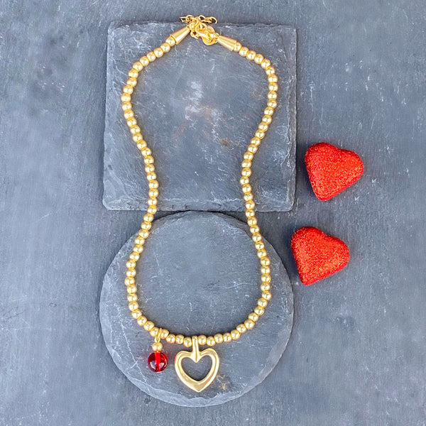 Heart Red Stone Gold Necklace