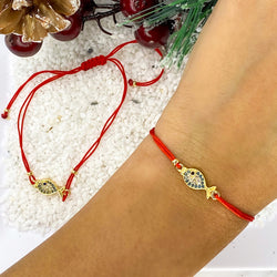 Fish Zirconia Red Rope Bracalet