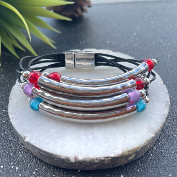 6 Culverts With Beads Silver Plated Bracalet