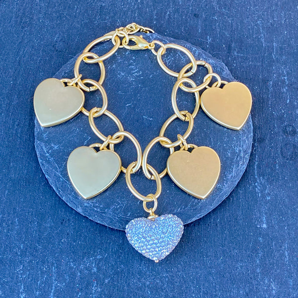 Multi Heart Gold Link Bracelet