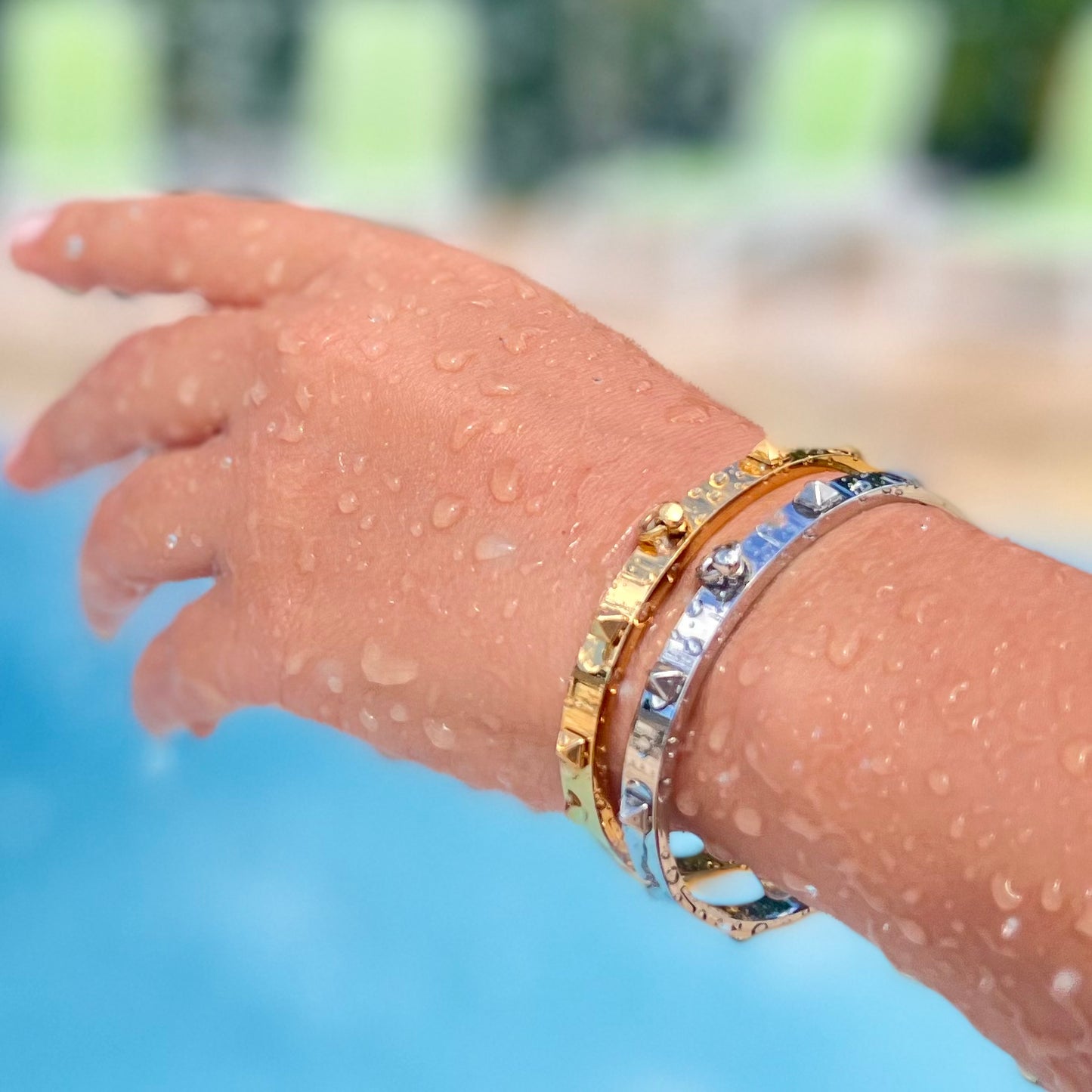 Stud With Hoop Silver Thin Bangle