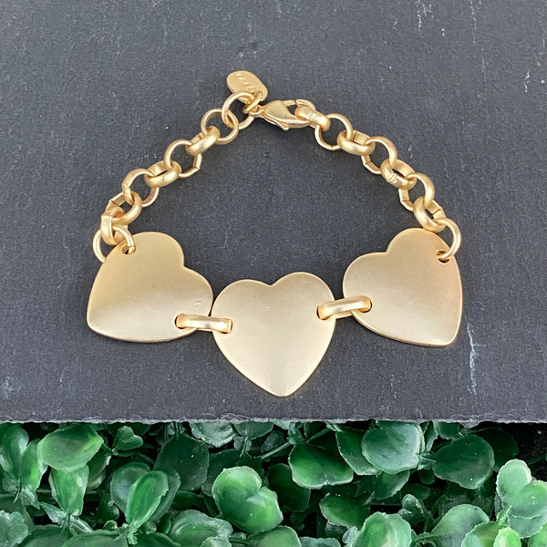 Three Hearts Medium Gold Bracelet