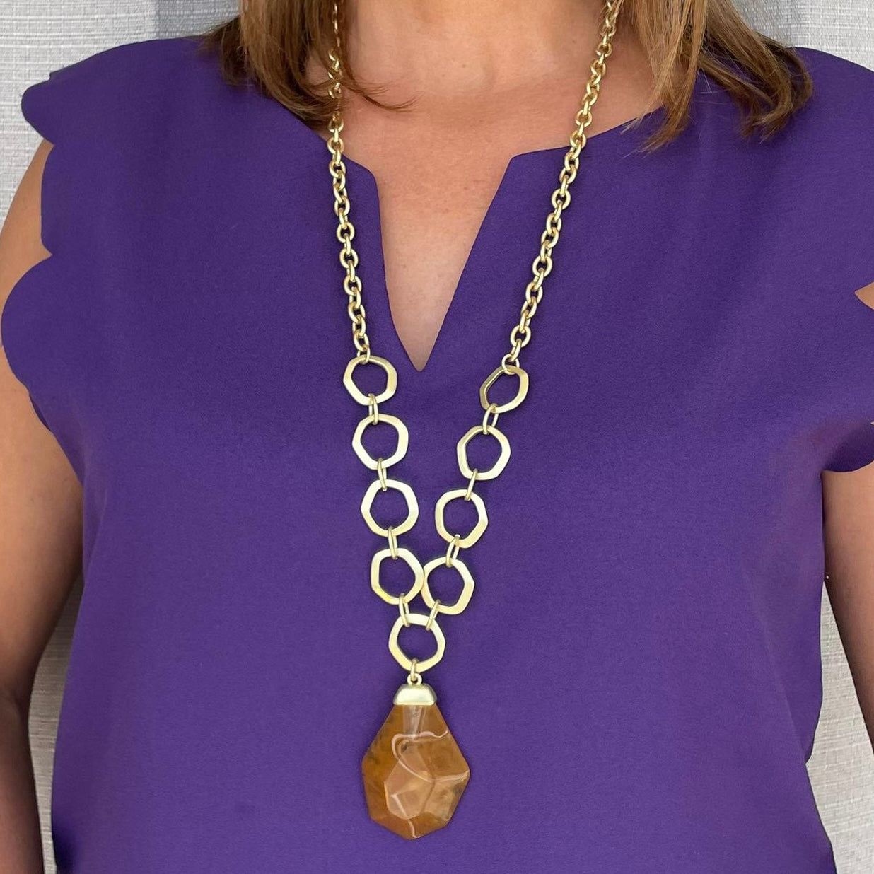 Brown Acry Stone Gold Necklace