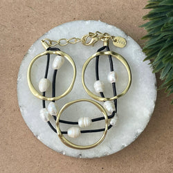3 Circles Gold With Black Cord and Pearls