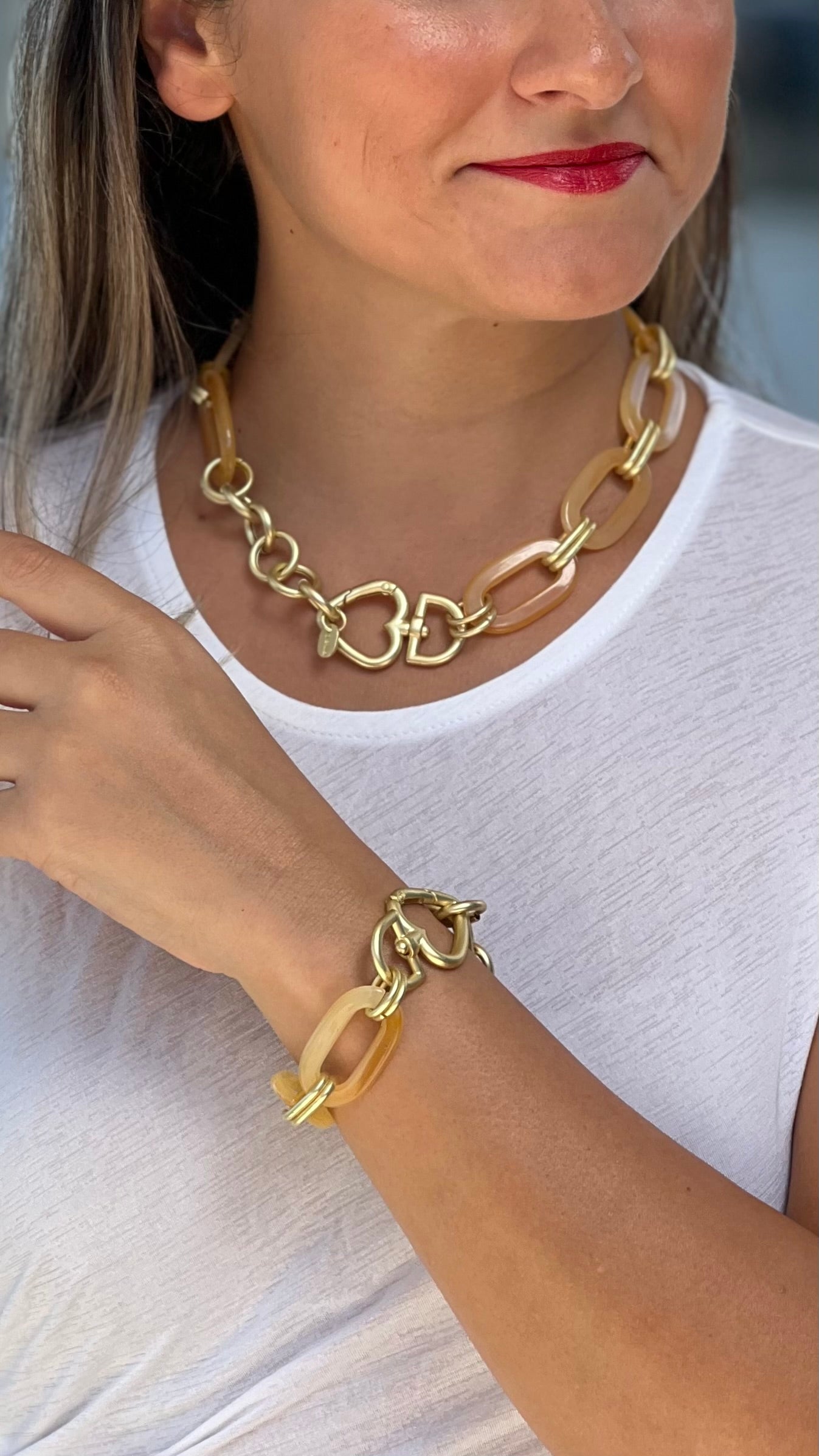 Cream Acrylic Chain Gold Bracelet