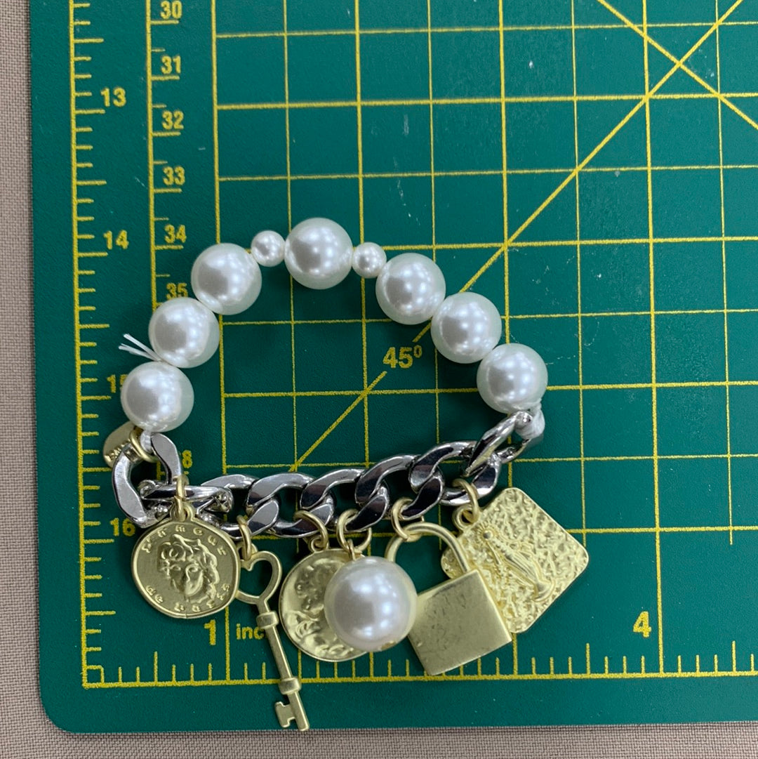 Pearl & Chain With Mix Charms Bracelets