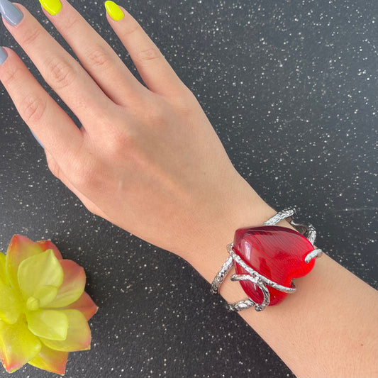 Big Red Silver Heart Bracelet