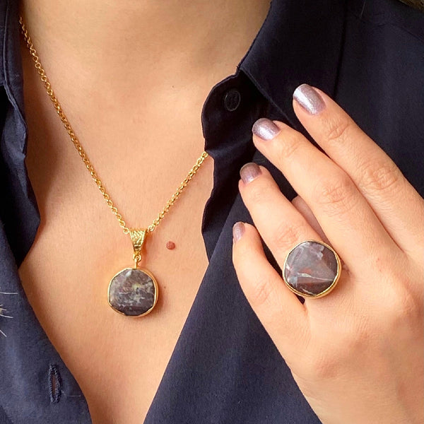 Raw Cut Brown Ombré Necklace & Ring Set