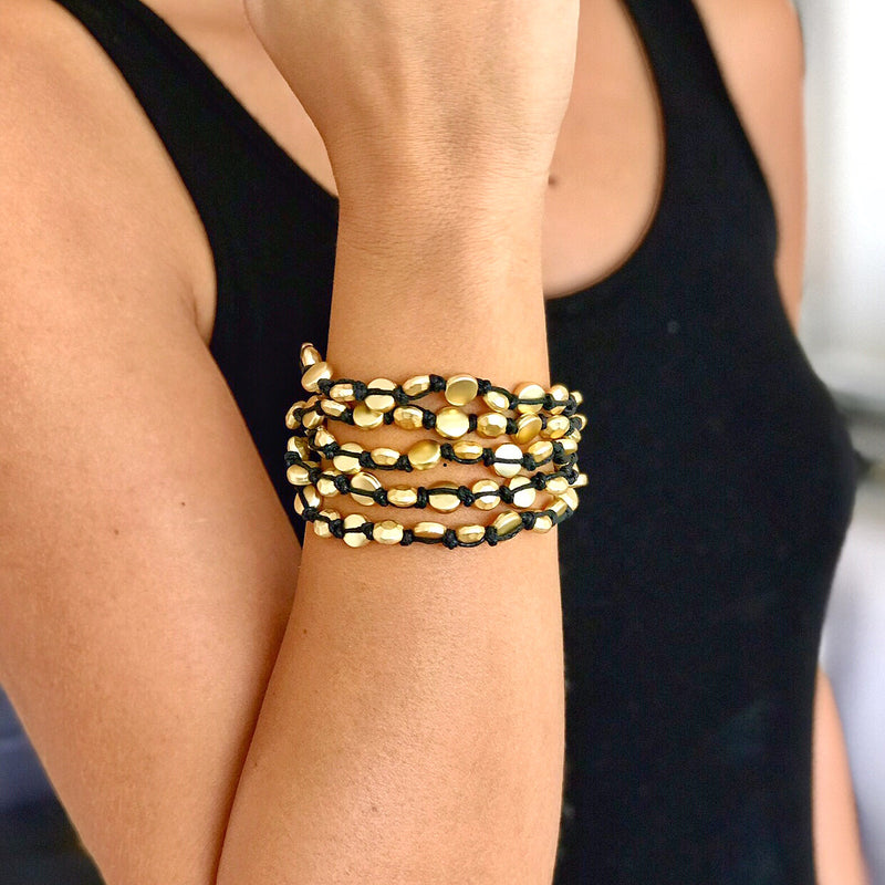 Wrap With Multi Beads Gold Plated Bracelet