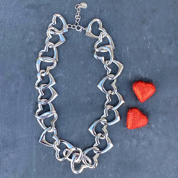 Heart Link Silver Necklace