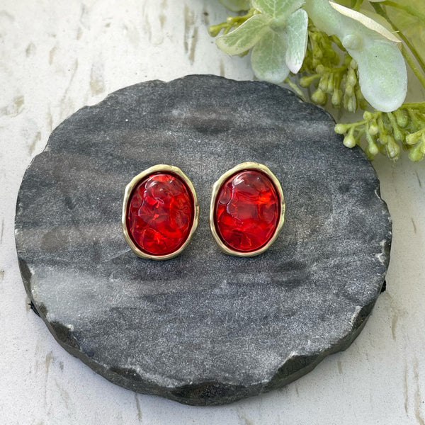 Medium Red Quartz Gold Earring