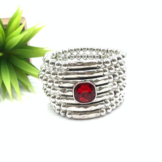 BIG BRACELET WITH 7 LAYER AND RED STONE