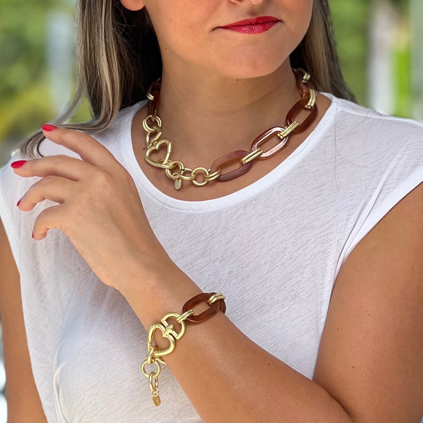 Brown Acrylic Chain Gold Bracelet