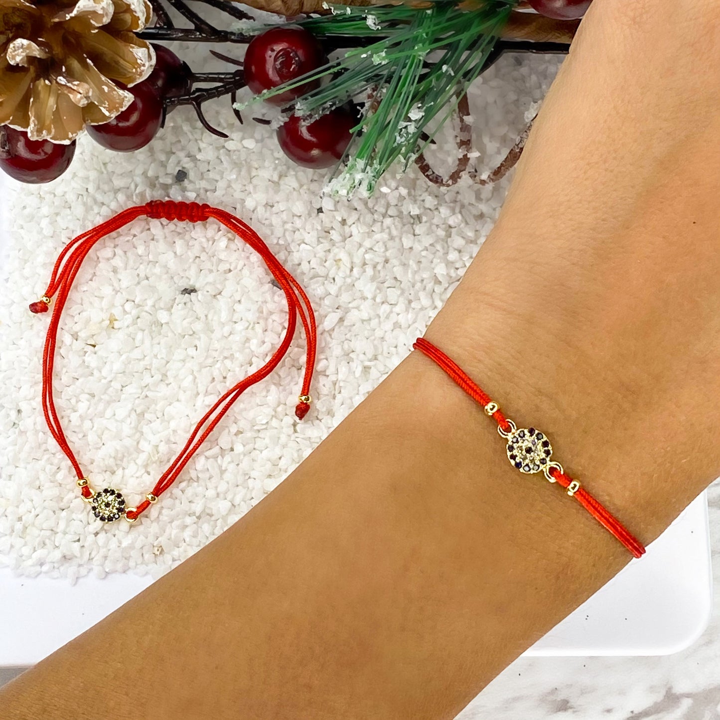 Evil Eye Zirconia Red Rope Bracalet