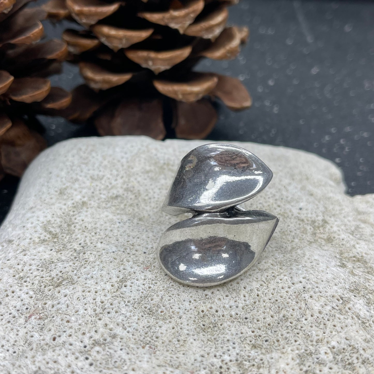 Silver Ring With Big Drop Shape