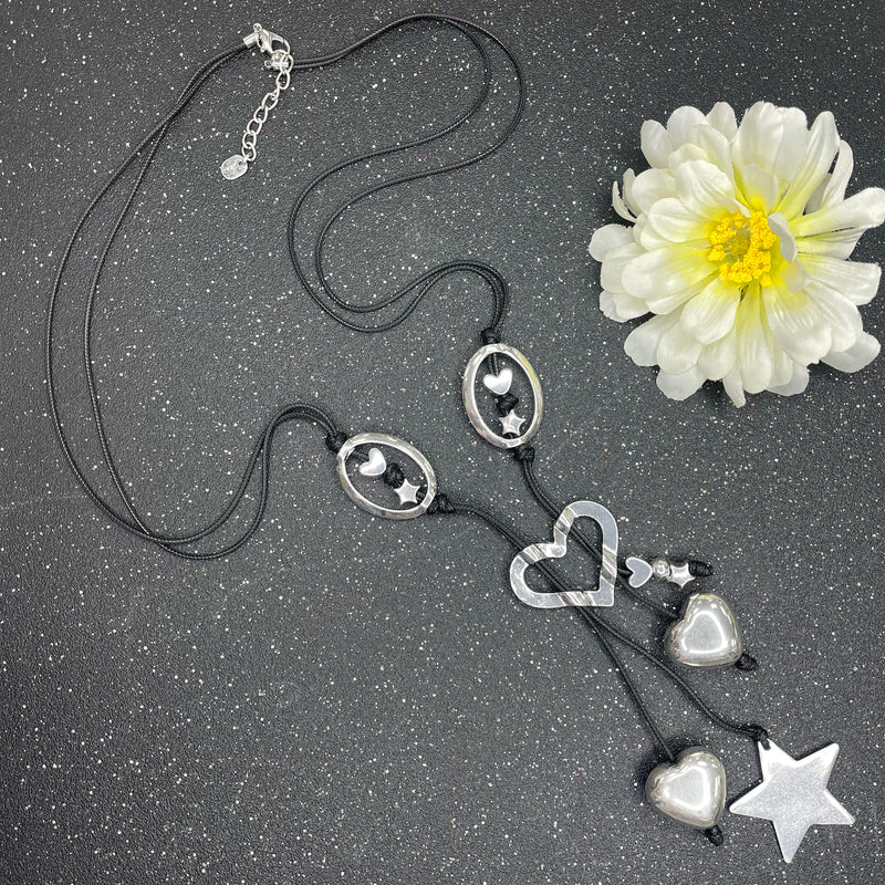 Cord Black With Star and heart Silver