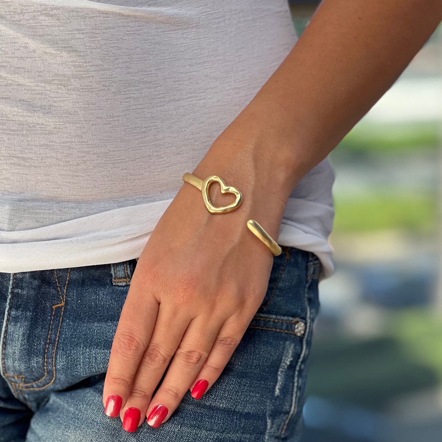 Cuff With Open Heart Gold Bracelet