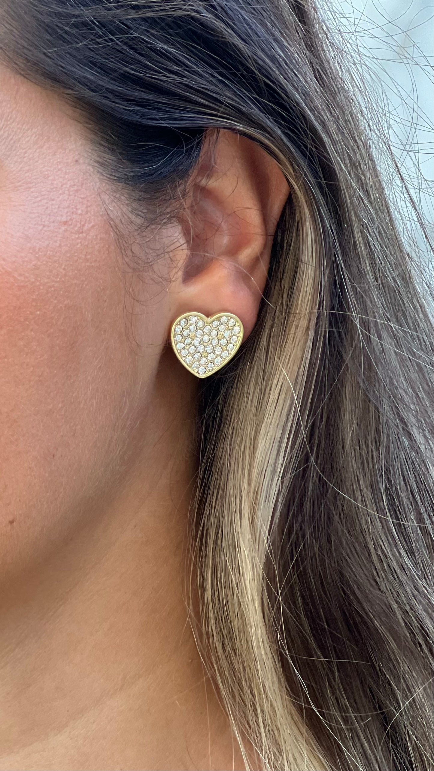 Crystal Heart Gold Earring