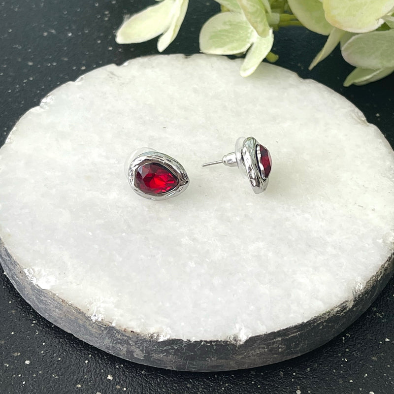 Silver Earrings Red Droplets