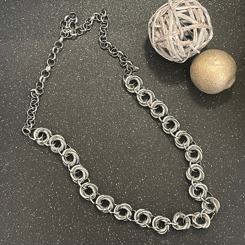 Double Hoop Chain Long Necklace Silver