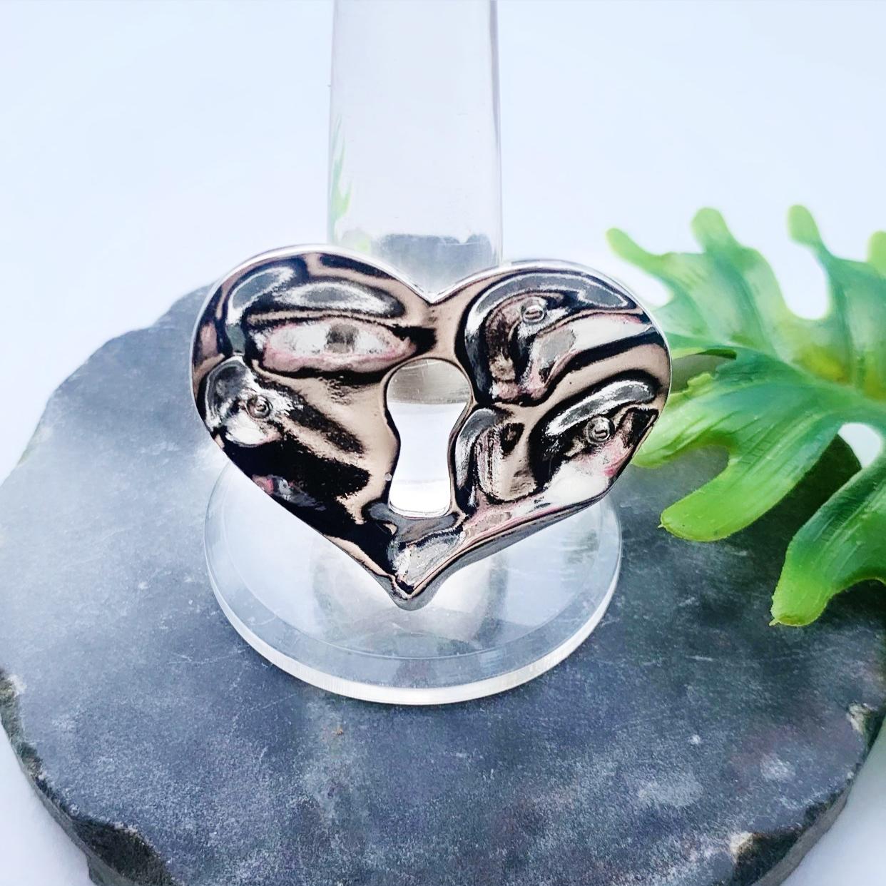 Silver Heart Lock Chain Ring