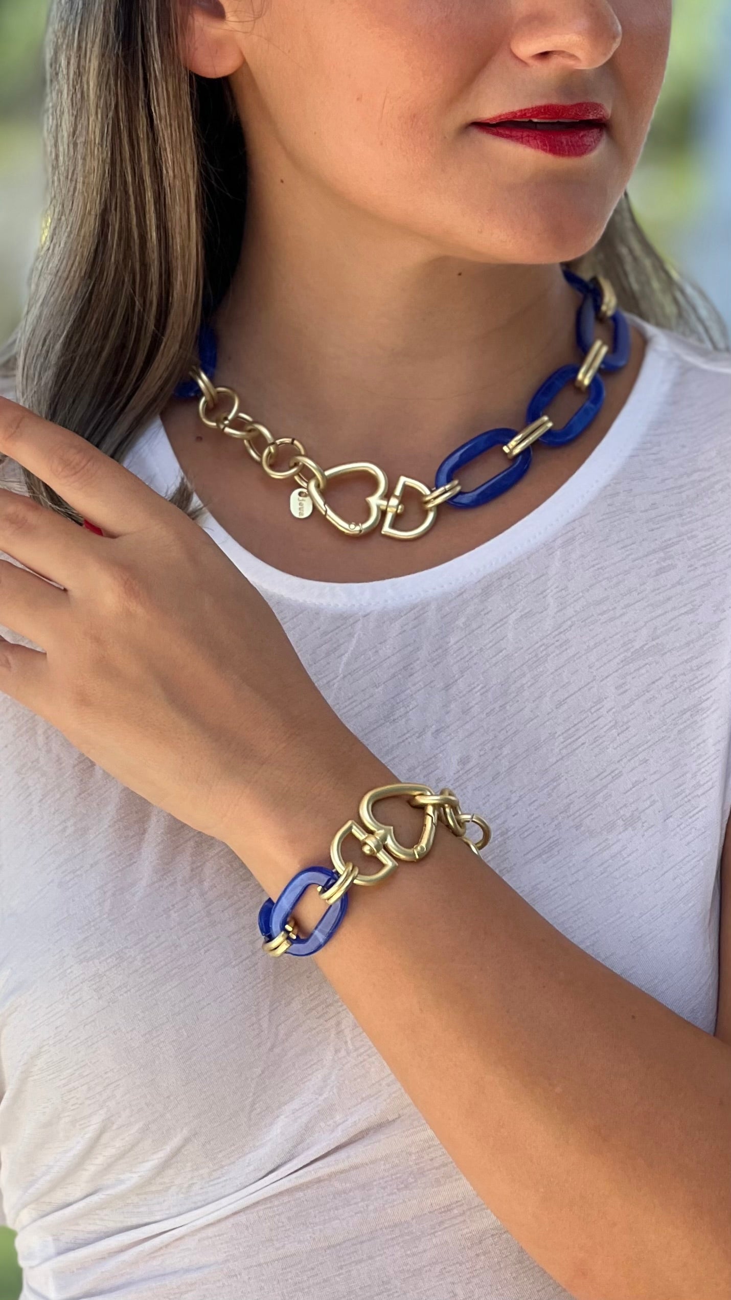 Blue Acrylic Chain Gold Bracelet