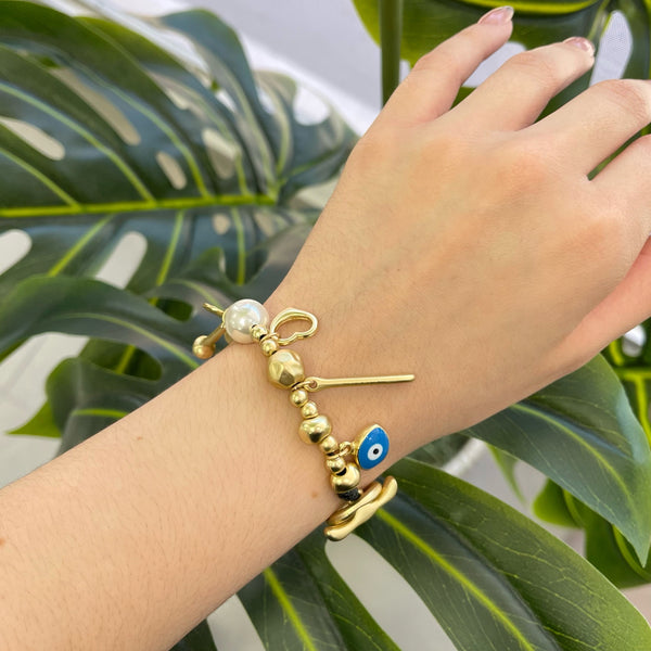 Mix Charm With Two Eye Gold Bracelet