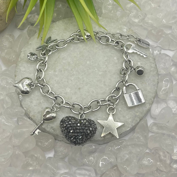 Charms With Zirconia Heart Silver Bracelet