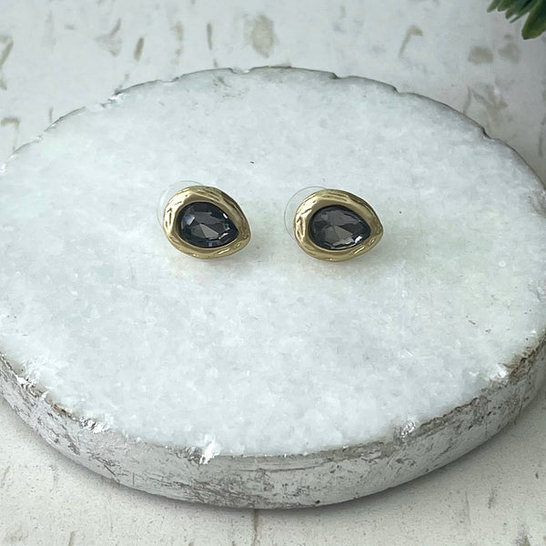 Gold Earrings Gray Droplets