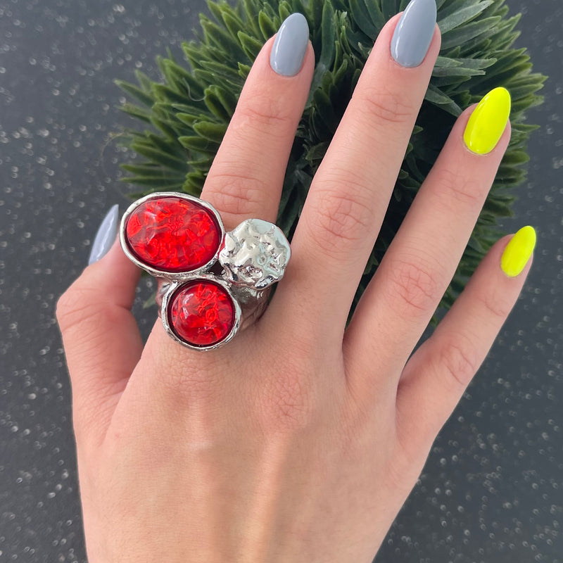 2 Red Quartz Silver Ring