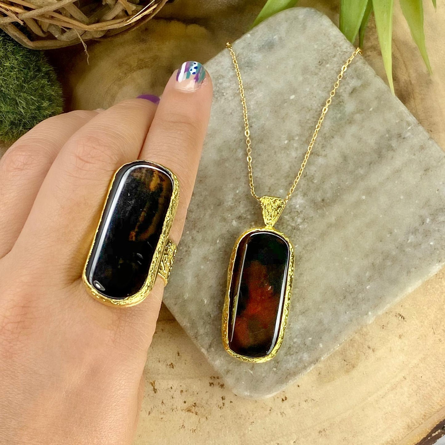 Dark Brown Agate 2 Pieces Set