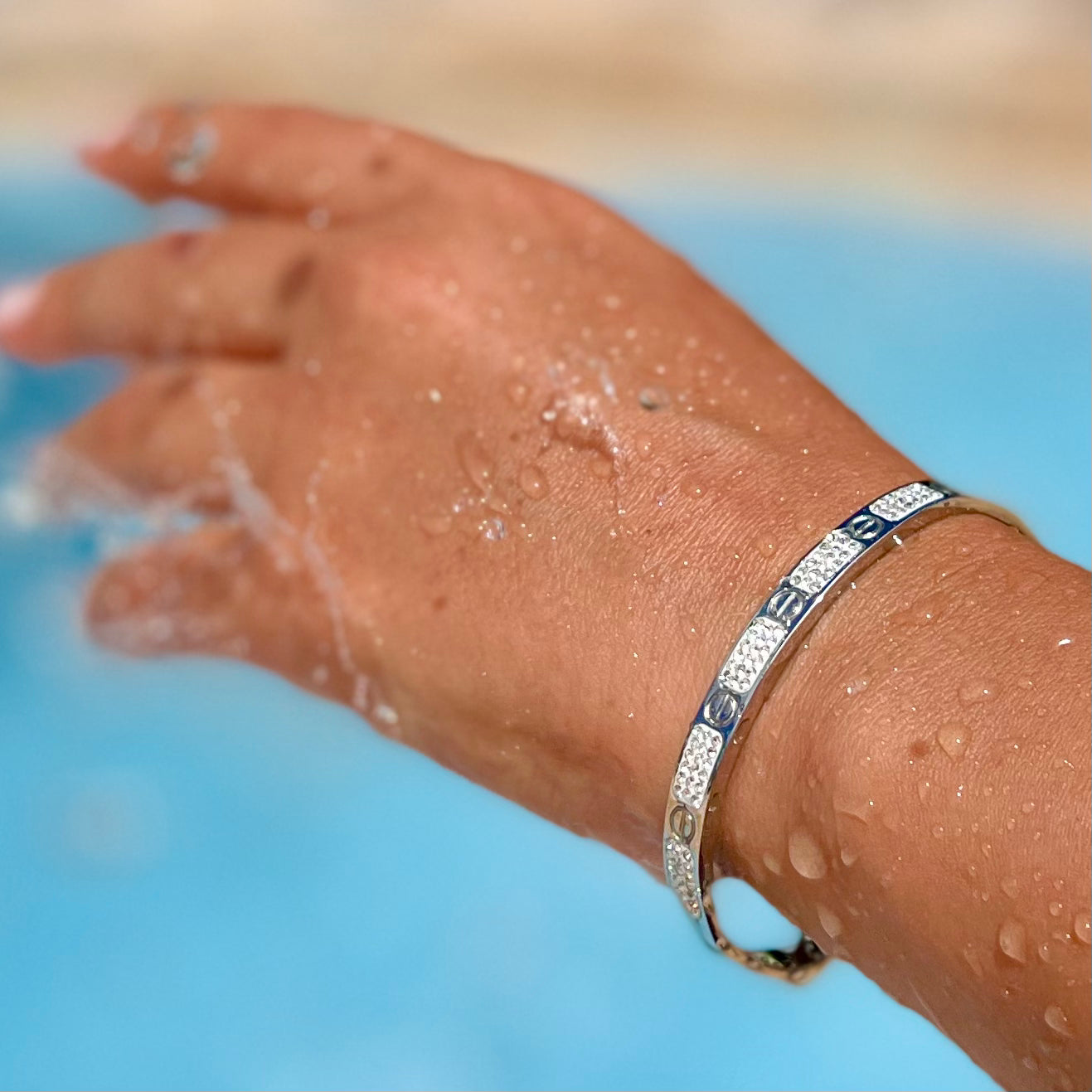 Multi Crystal Silver Bangle