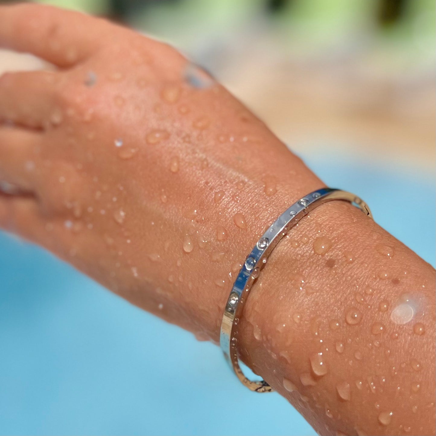 Crystal Ellipse Silver Bangle