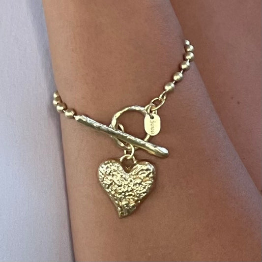 Hammered Heart Pendant Gold Bracelet