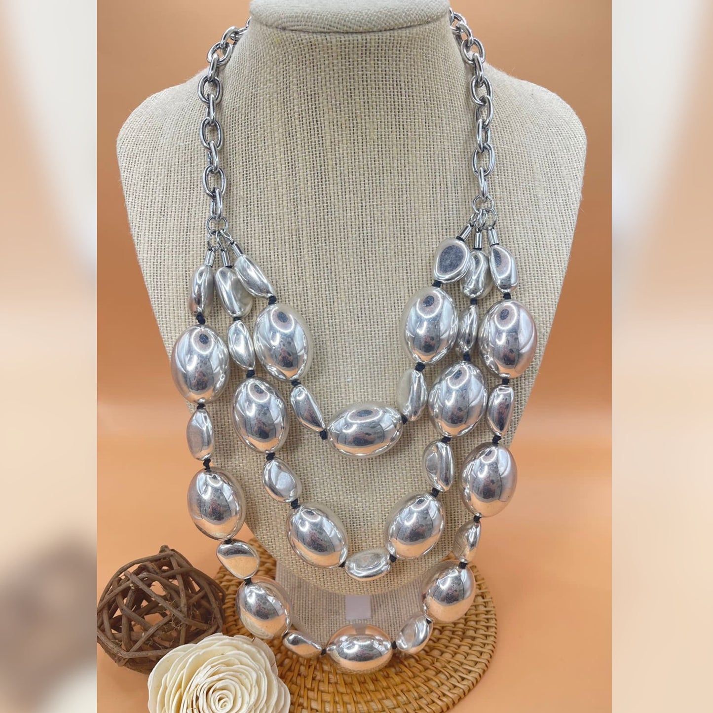 Multi Beans Silver Necklace Matte