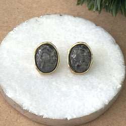 Medium Grey Quartz Gold Earring