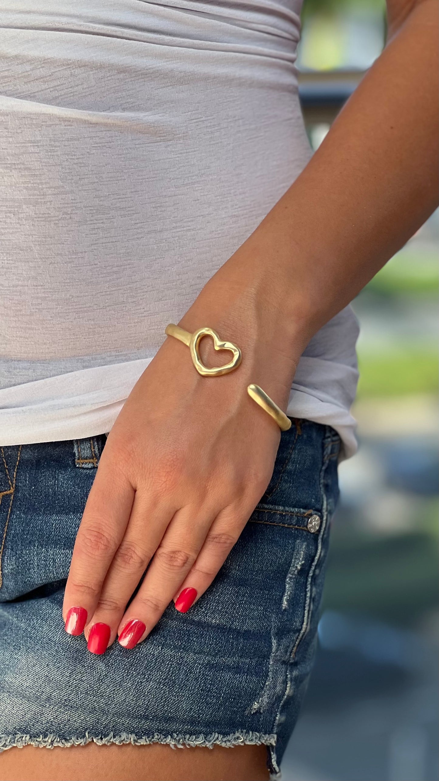 Cuff With Open Heart Gold Bracelet