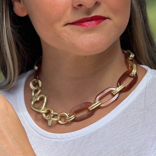 Brown Acrylic Chain Gold Necklace