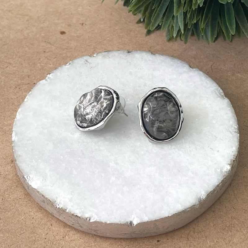 Medium Grey Quartz Silver Earring