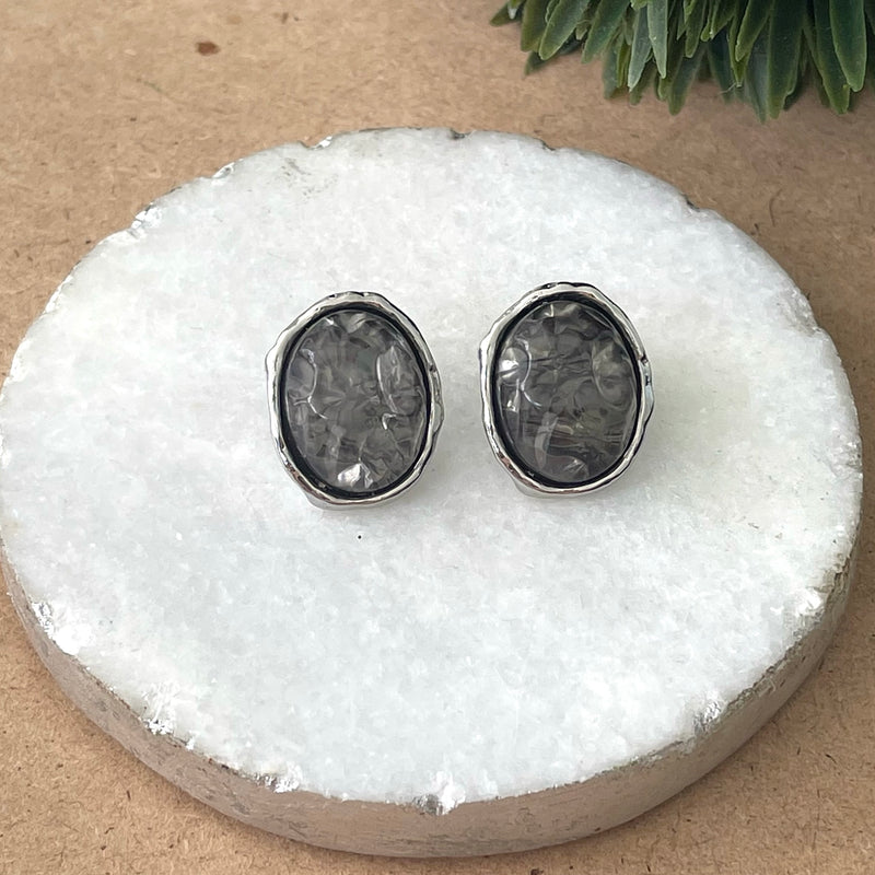 Medium Grey Quartz Silver Earring