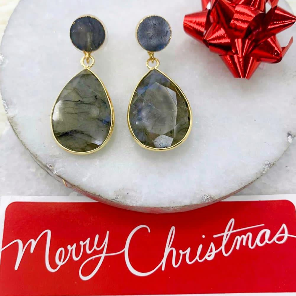 Double Labradorite Stone Earring