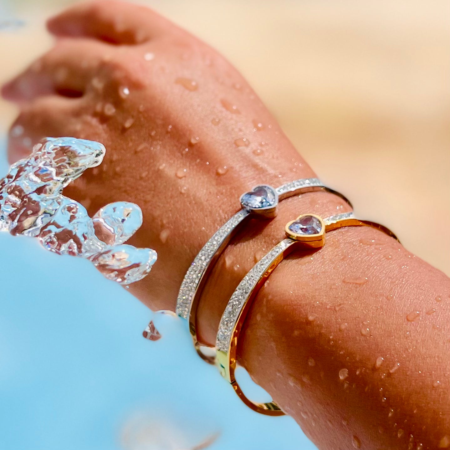 Crystal Heart Silver Bangle