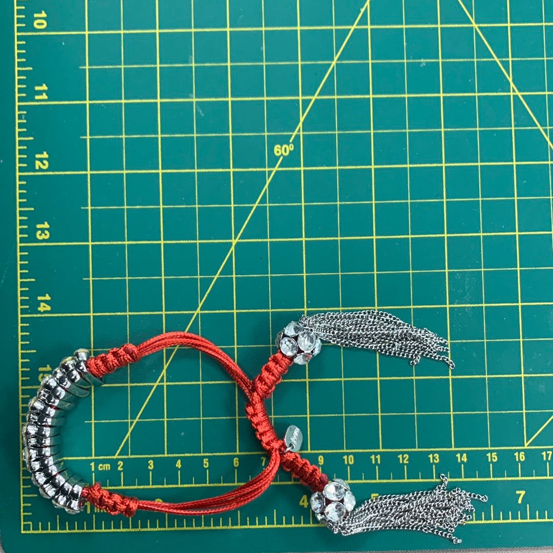 Red Rope Silver Diamonds Bracalet