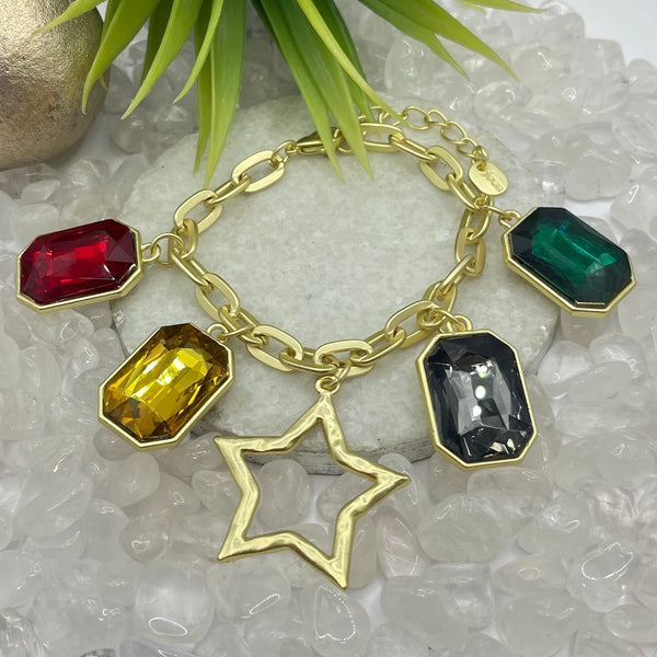 Star And Colors Stones Gold Bracelet