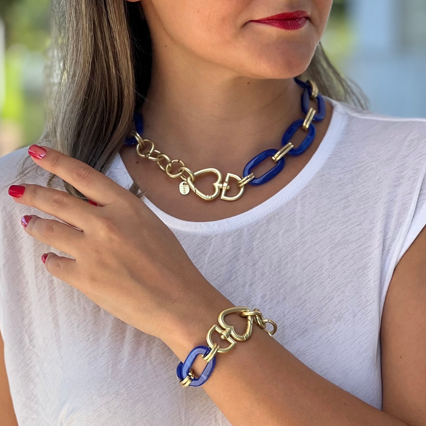 Blue Acrylic Chain Gold Bracelet