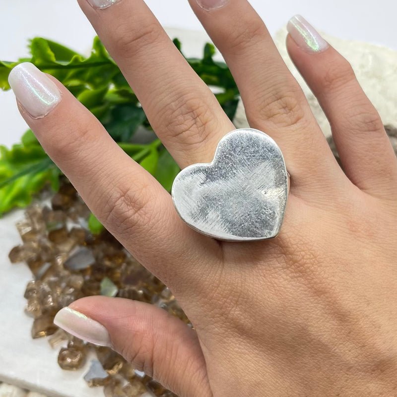 Flat Heart Silver Ring