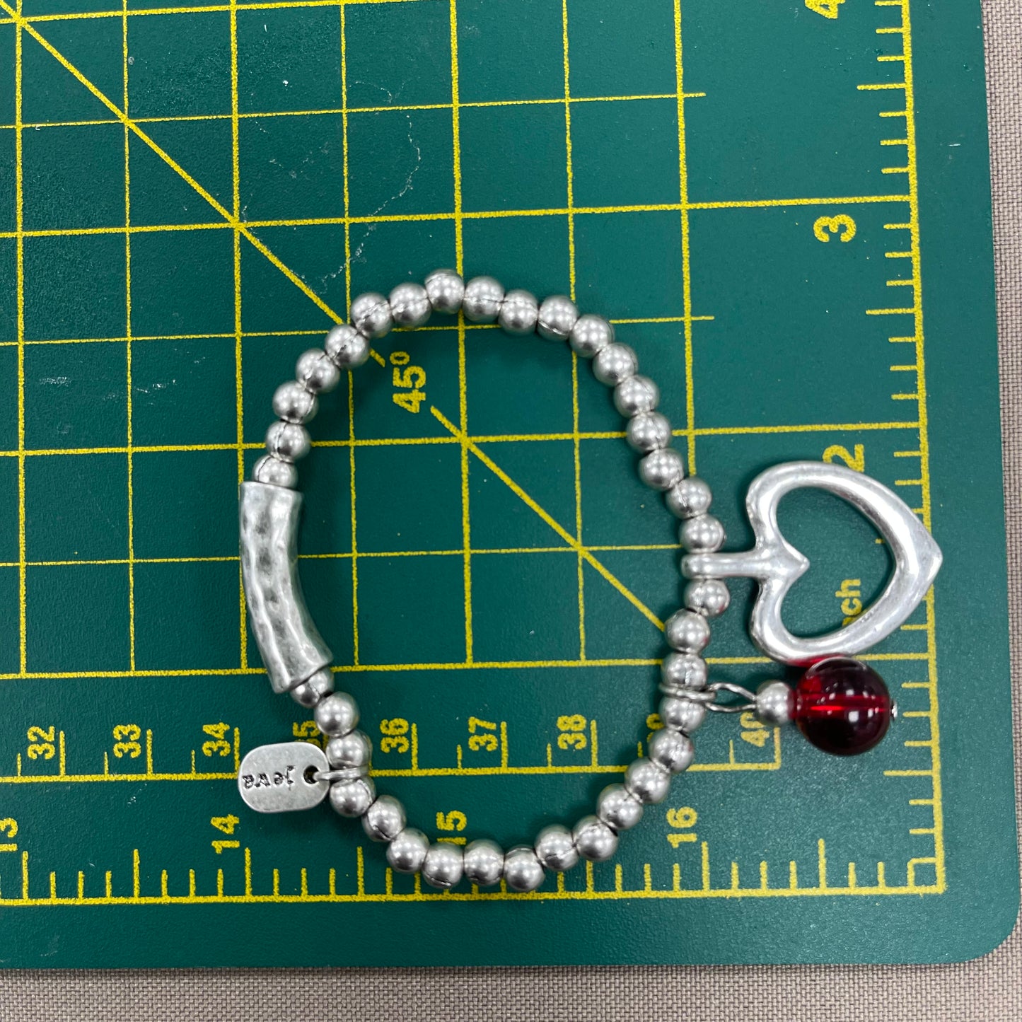 Heart Red Silver Matte Bracelet