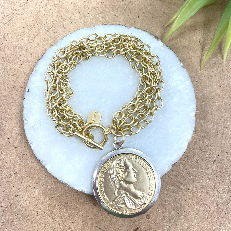 Big Coin Gold Plated Bracelet