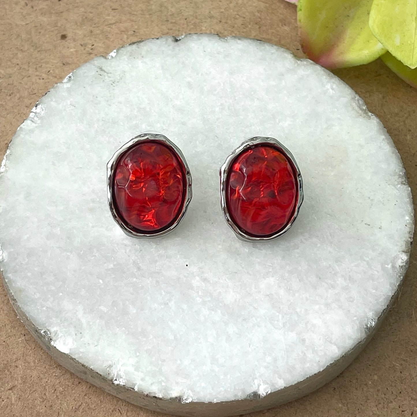 Medium Red Quartz Silver Earring