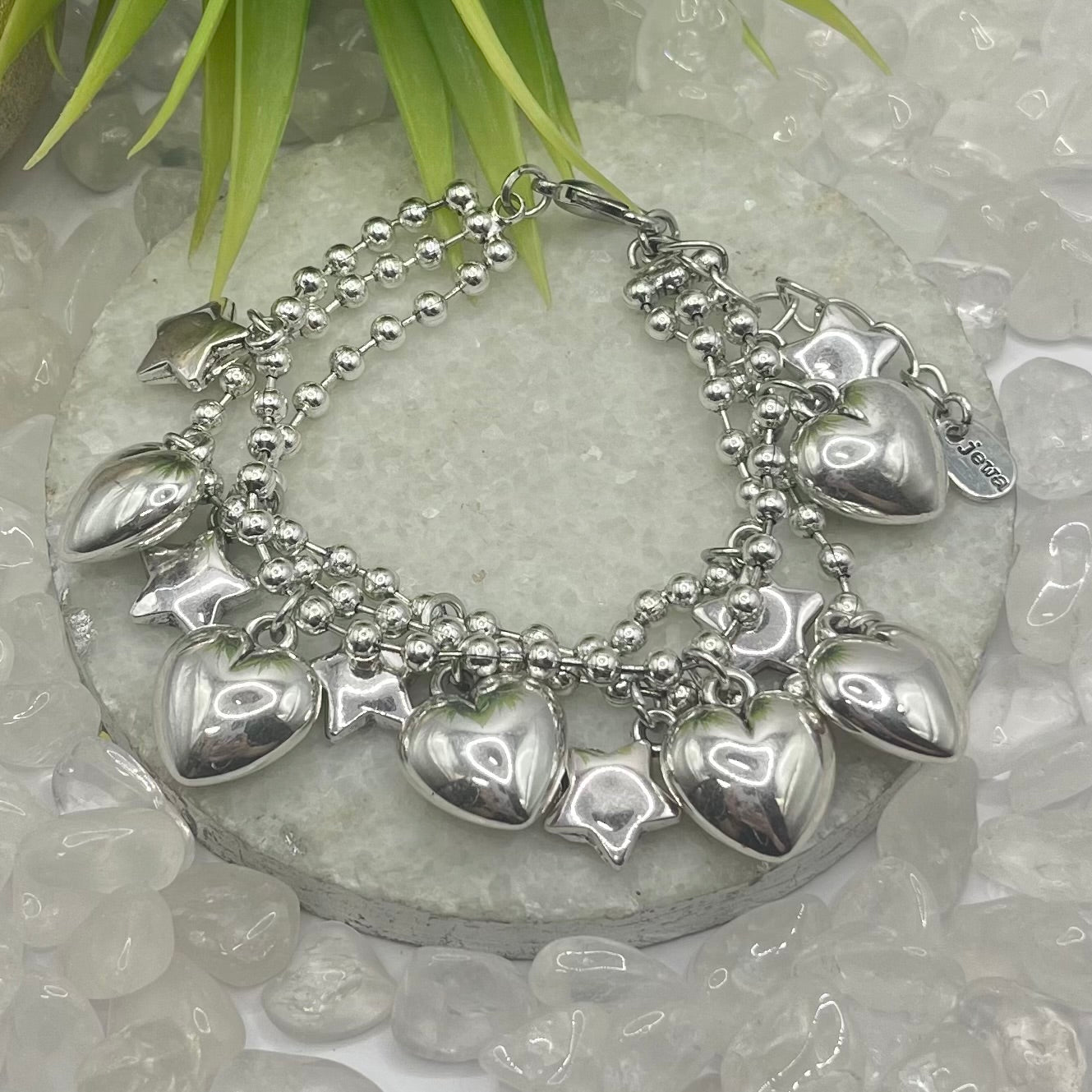 3 Layers With Hearts and Stars Silver Bracelet